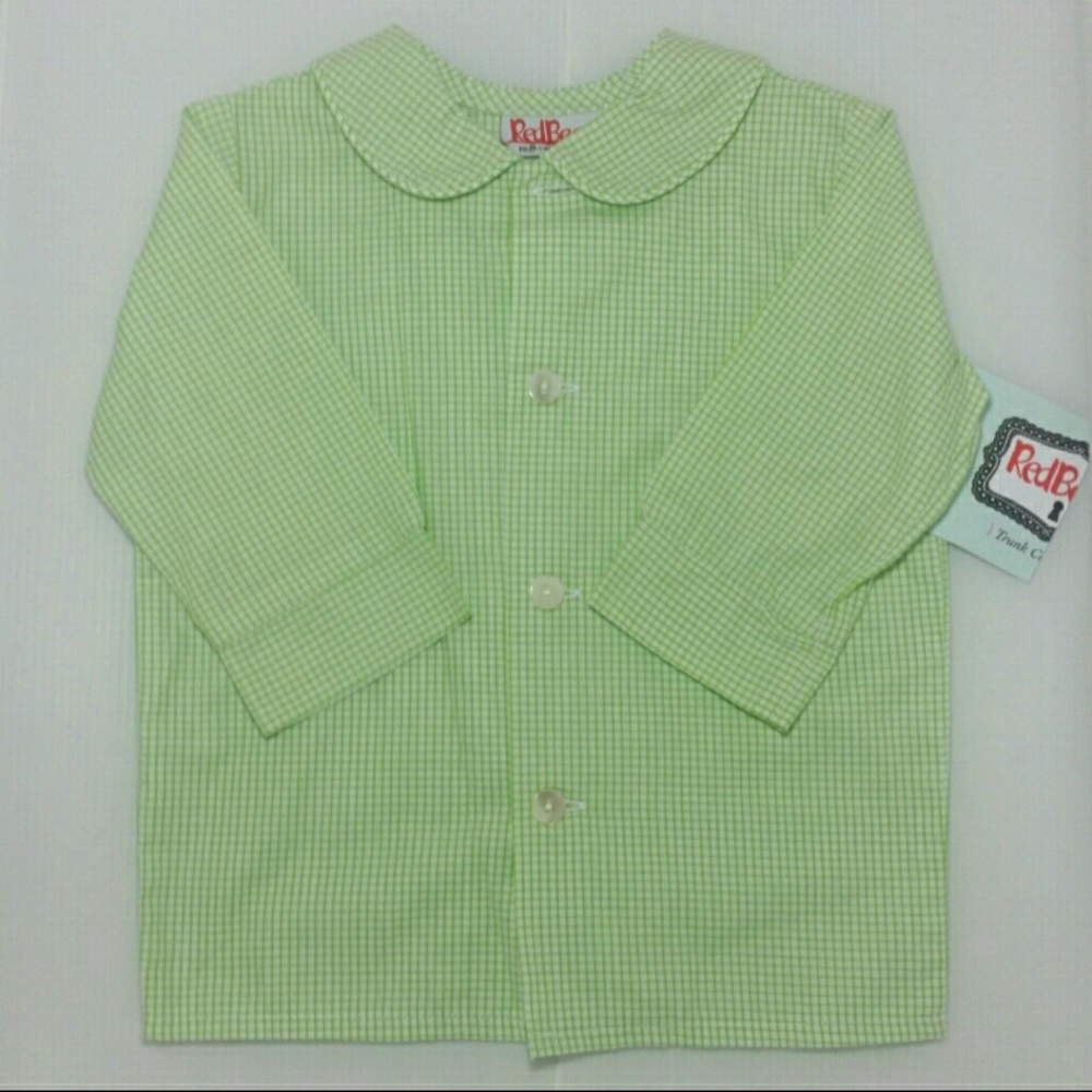 NWT RED BEANS 1T Green gingham button shirt